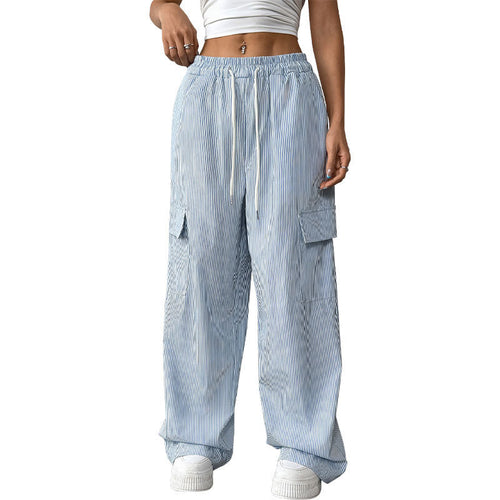 European and American women's casual elastic pants striped pants